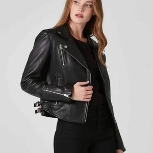 Black Medium DSTLD Leather Moto Jacket with Silver Hardware